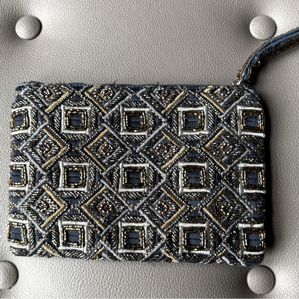 Navy silver copper beaded clutch purse